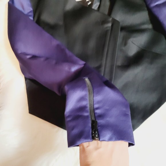 Rachel by Rachel Roy Cropped Black Asymmetrical Jacket Zippered Sateen Purple 2 - Picture 7 of 15